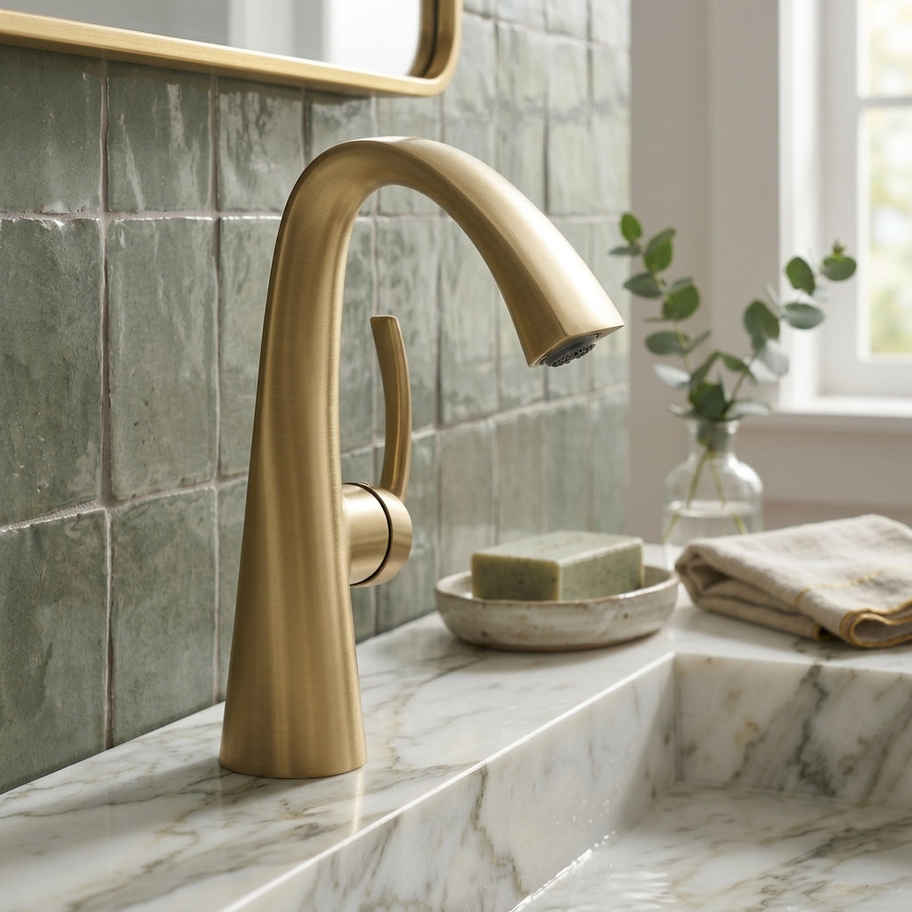 Mitigeur de lavabo design organique - Laiton brossé MaisonBrass