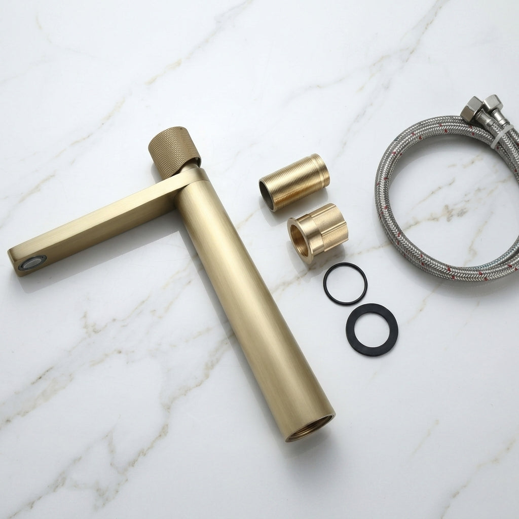 Mitigeur de lavabo - commande moletée - Laiton brossé MaisonBrass