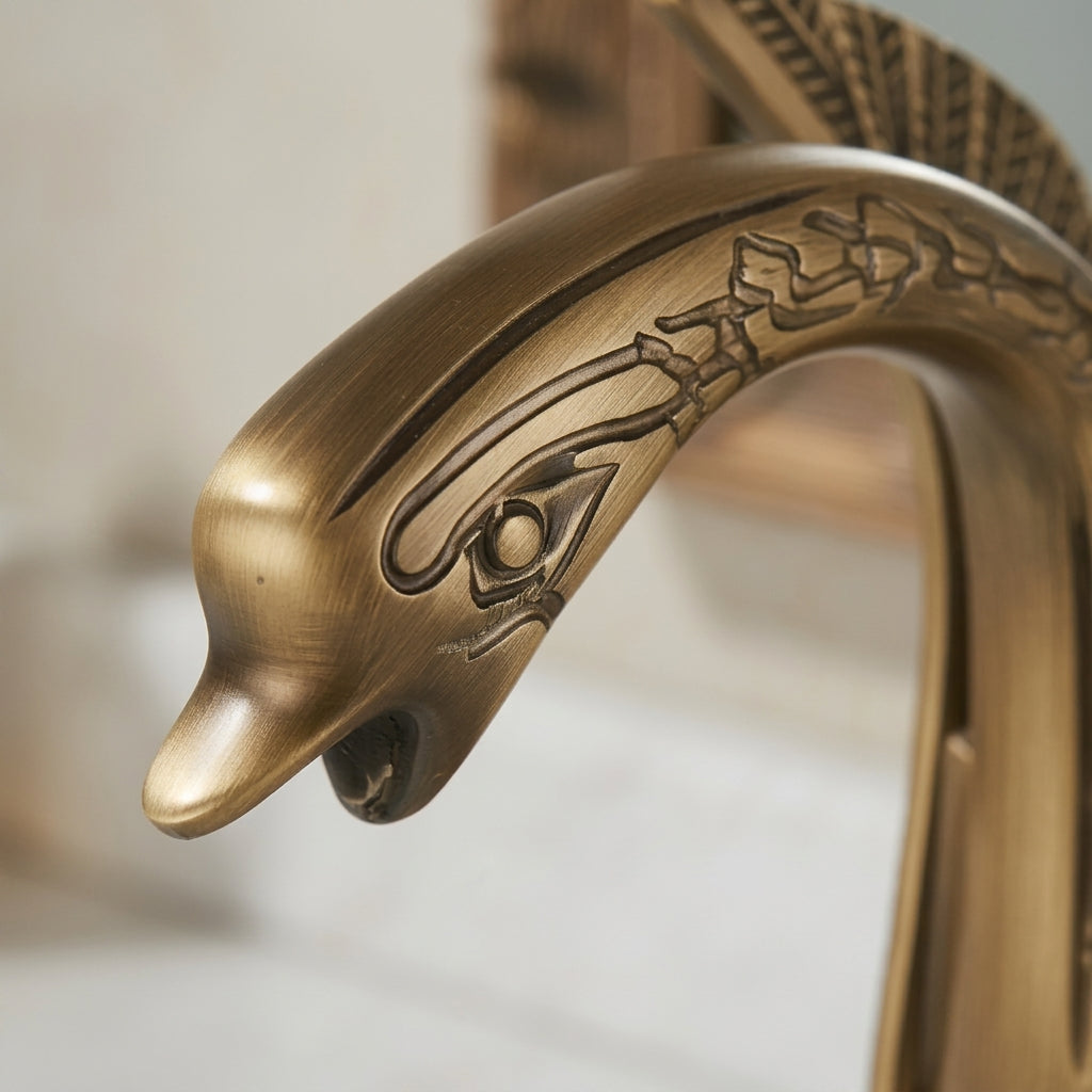 Mitigeur de lavabo cygne sculpté - Laiton antique MaisonBrass