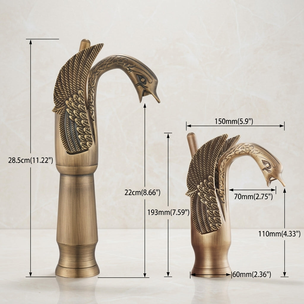 Mitigeur de lavabo cygne sculpté - Laiton antique MaisonBrass