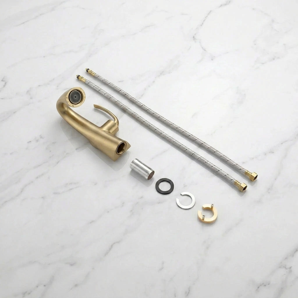 Mitigeur de lavabo design organique - Laiton brossé MaisonBrass