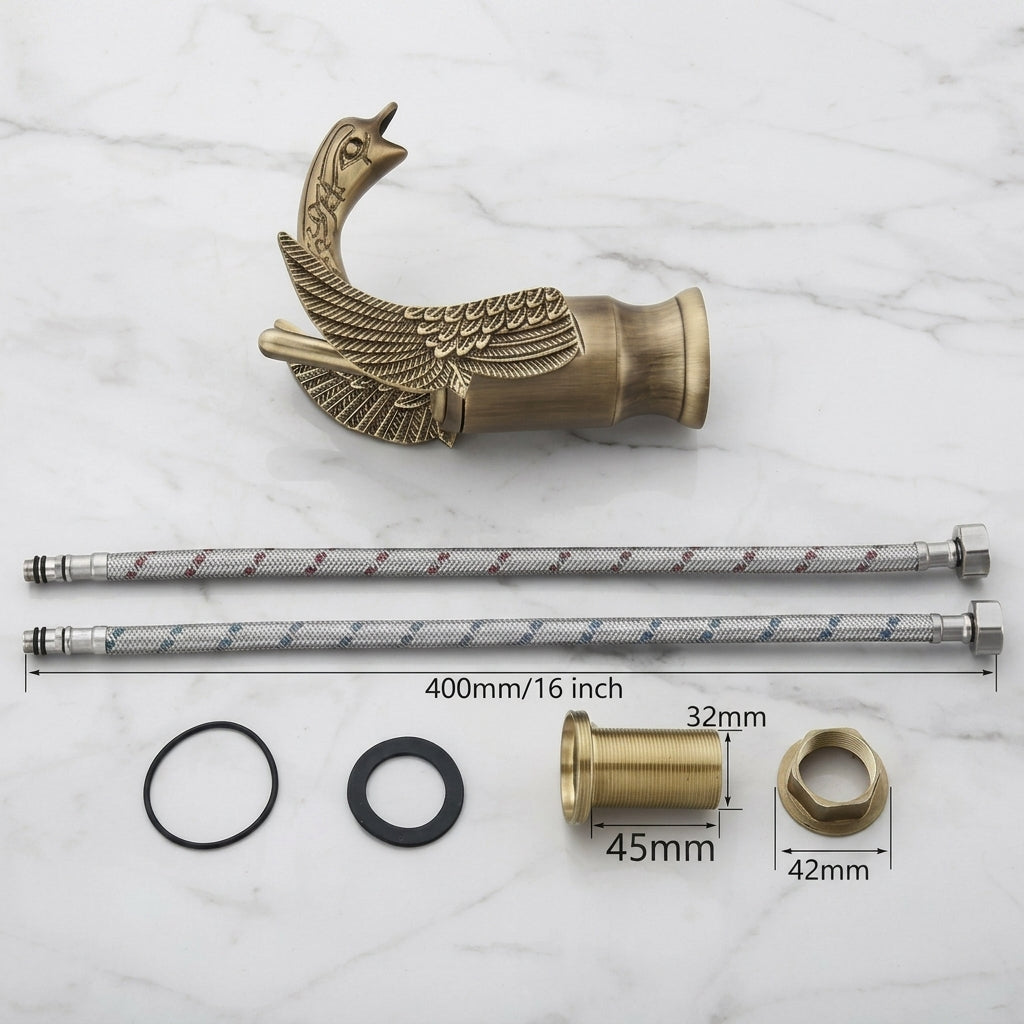 Mitigeur de lavabo cygne sculpté - Laiton antique MaisonBrass