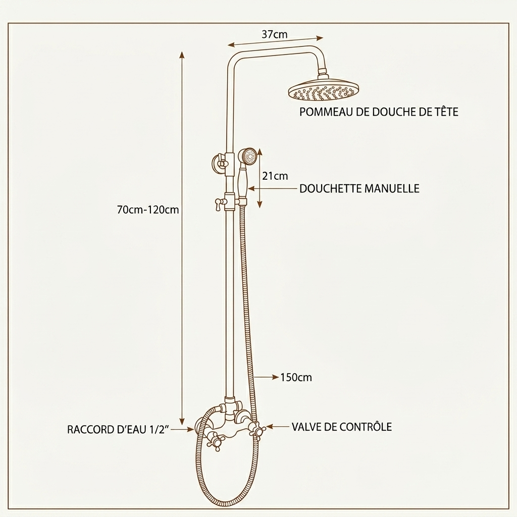 Arès — Colonne de douche en laiton massif brossé MaisonBrass