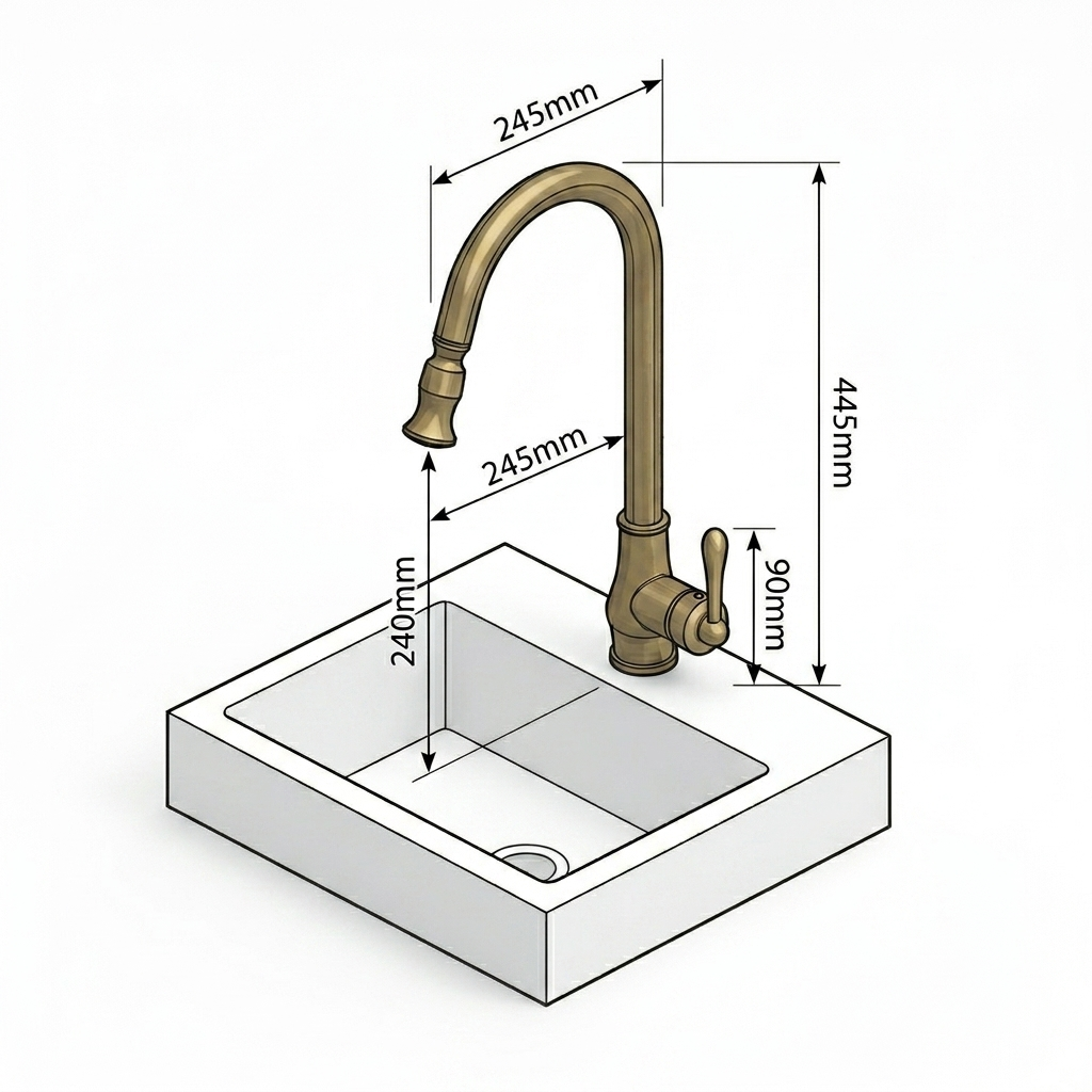 Mitigeur de cuisine col de cygne architectural en laiton brossé antique MaisonBrass