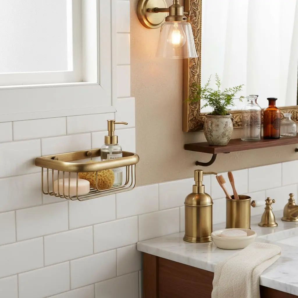 Étagère panier de douche murale - Laiton brossé MaisonBrass