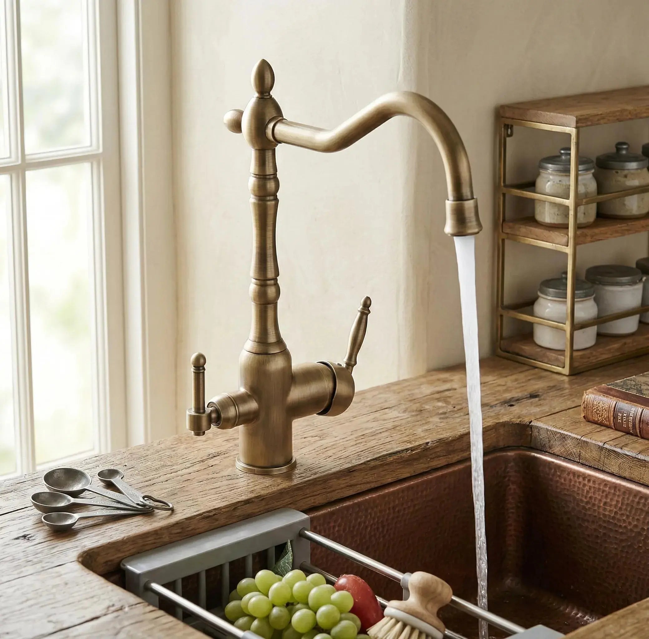 Mitigeur de cuisine victorien en laiton brossé antique MaisonBrass