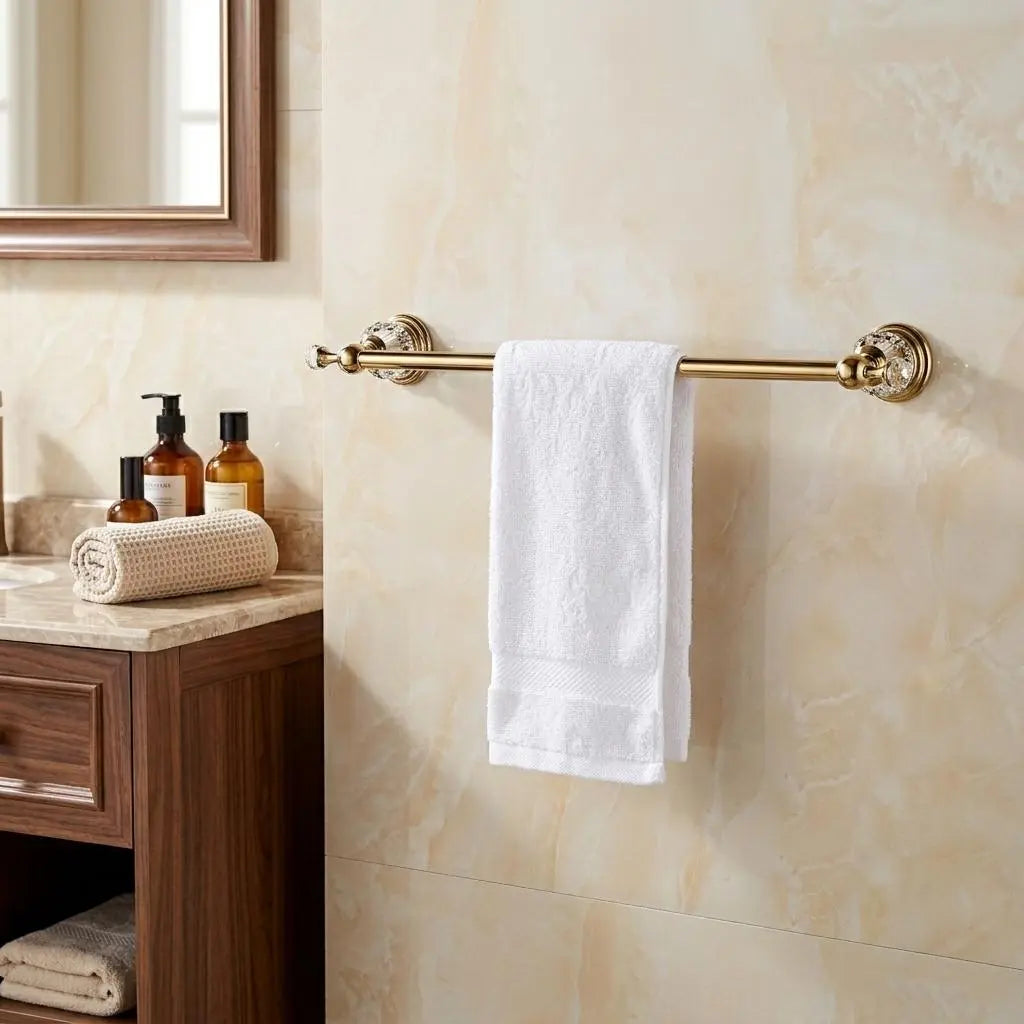 Gold Crystal Towel Bar — Luxury Stainless Steel Bathroom Rail — Towel Holder — Wall Mounted Rack — Premium Gold Bath Hardware MaisonBrass
