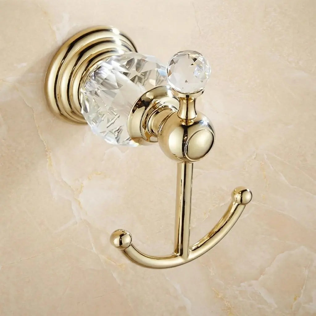 Crystal Gold Wall Hook – Luxury Bathroom Towel Hook – Brass Robe Hook – Crystal Coat Hook – Vintage Wall Hanger – Elegant Bathroom Decor MaisonBrass