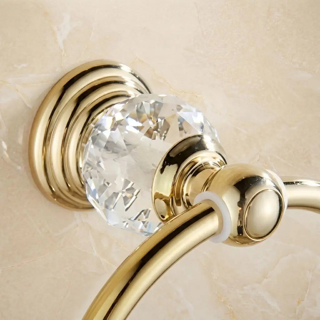 Gold Hand Towel Ring with Crystal Base — Vintage Brass Bathroom Towel Holder — Elegant Wall Mounted Towel Rack — Luxury Bathroom Decor Gift MaisonBrass