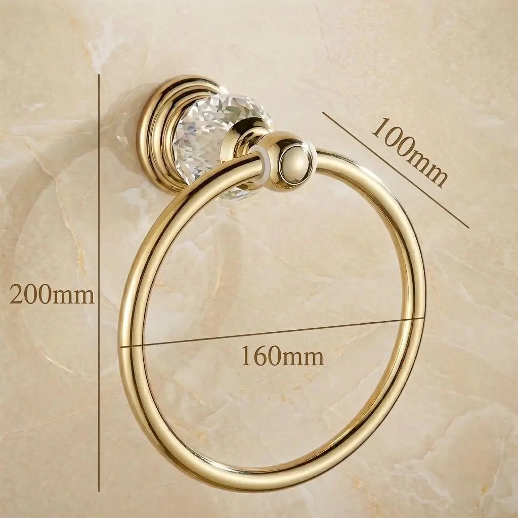 Gold Hand Towel Ring with Crystal Base — Vintage Brass Bathroom Towel Holder — Elegant Wall Mounted Towel Rack — Luxury Bathroom Decor Gift MaisonBrass