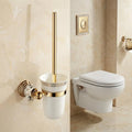 Luxury Gold Toilet Brush Holder — Crystal Wall Mounted Bathroom Set — Elegant White Ceramic Scrubber — Neoclassical Decorative Restroom Gift MaisonBrass