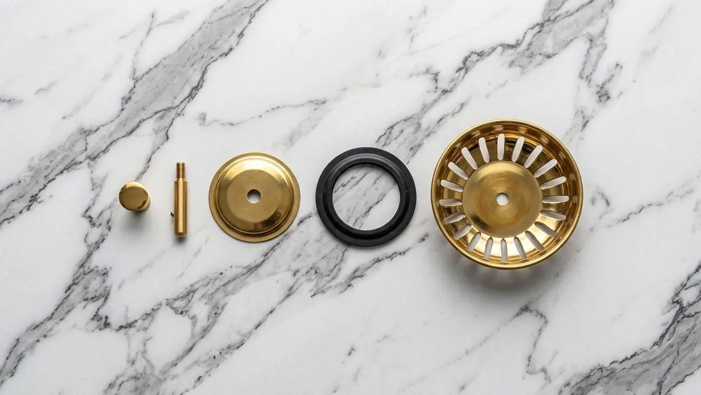 Brushed Gold Kitchen Sink Strainer, Luxury Brass Sink Drain Stopper, Modern Sink Filter Plug, Minimalist Kitchen Hardware Upgrade MaisonBrass
