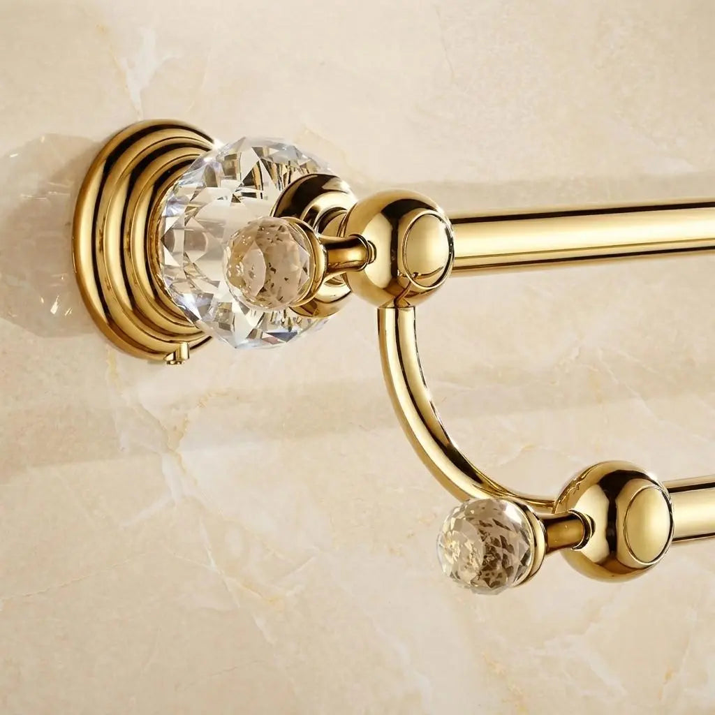 Gold Double Towel Bar - Wall Mounted Brass Towel Rack - Crystal End Towel Holder - Dual Rail Bathroom Accessory - Luxury Bathroom Towel Bar MaisonBrass