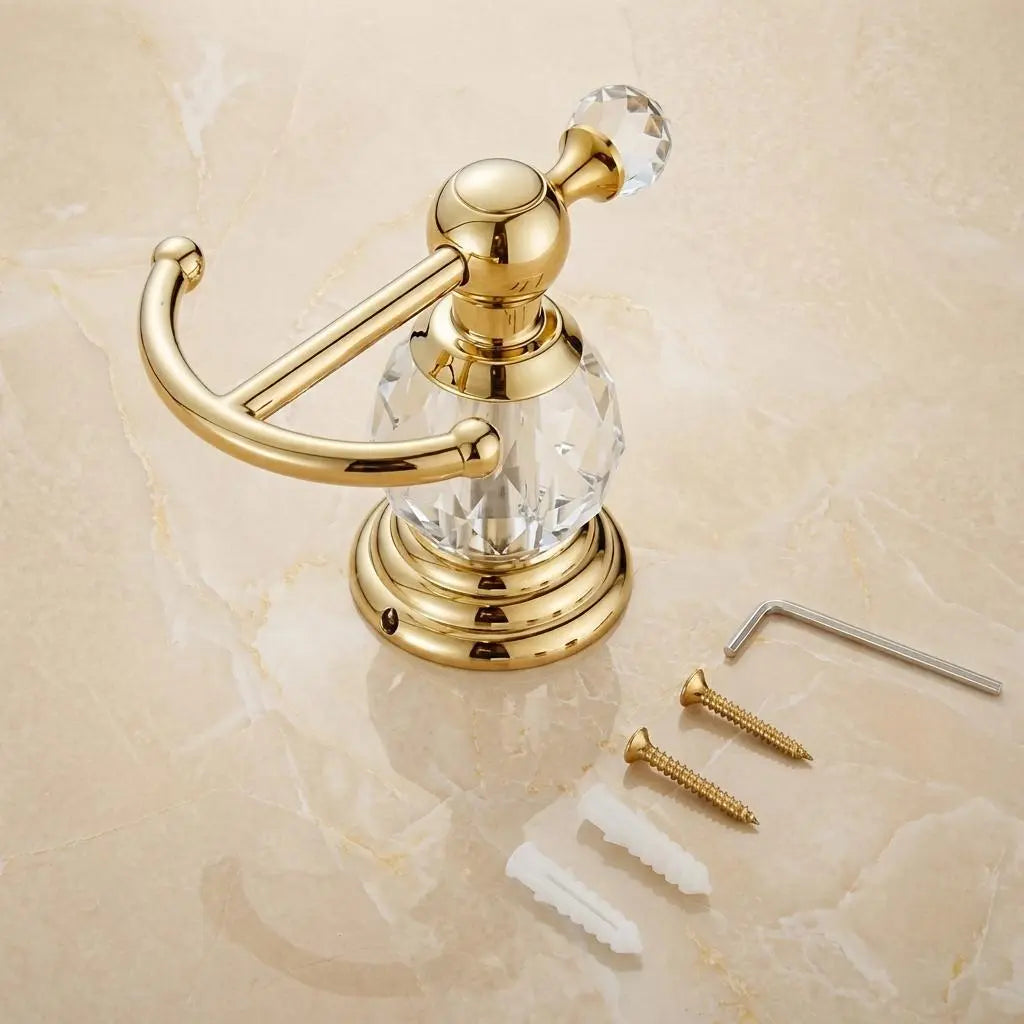 Crystal Gold Wall Hook – Luxury Bathroom Towel Hook – Brass Robe Hook – Crystal Coat Hook – Vintage Wall Hanger – Elegant Bathroom Decor MaisonBrass