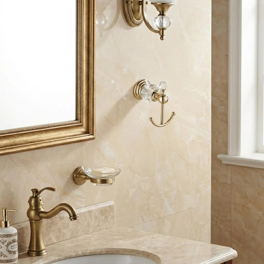 Crystal Gold Wall Hook – Luxury Bathroom Towel Hook – Brass Robe Hook – Crystal Coat Hook – Vintage Wall Hanger – Elegant Bathroom Decor MaisonBrass