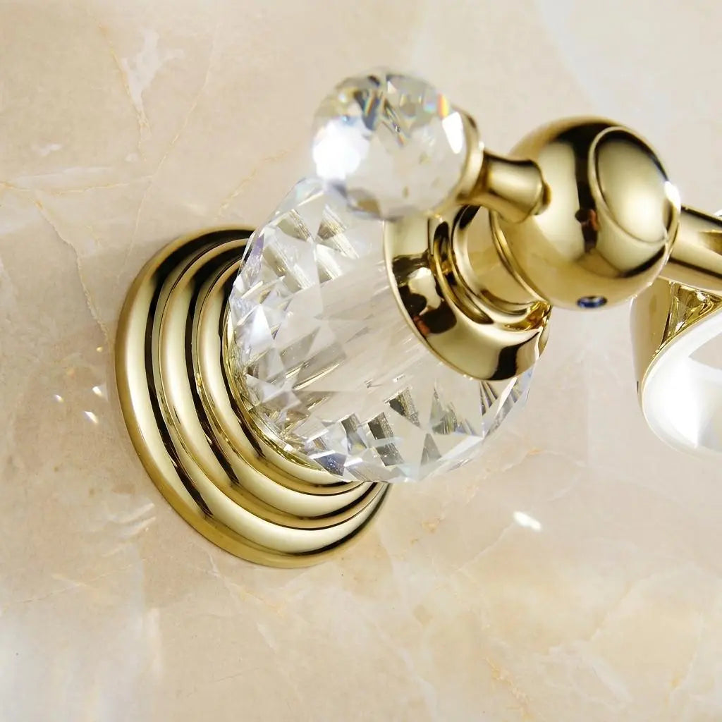 Luxury Gold Toilet Brush Holder — Crystal Wall Mounted Bathroom Set — Elegant White Ceramic Scrubber — Neoclassical Decorative Restroom Gift MaisonBrass