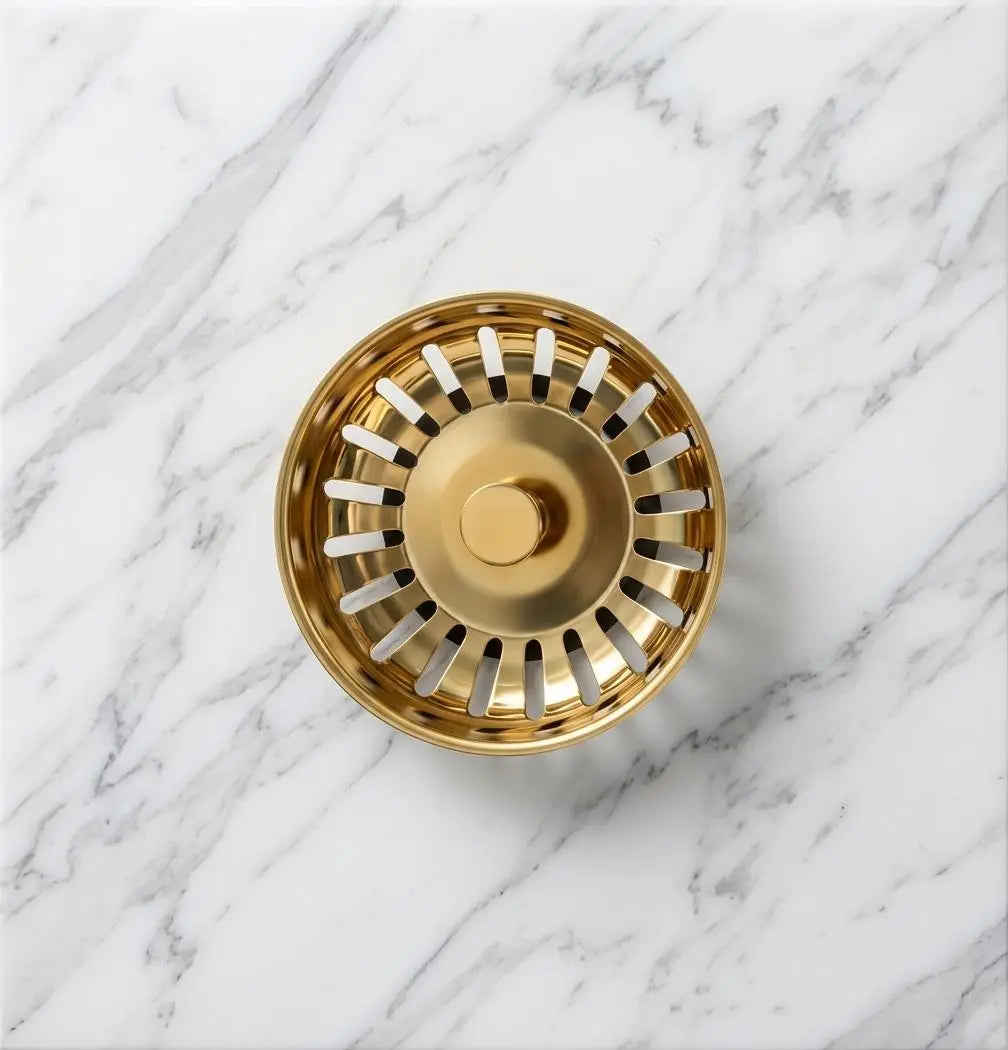 Brushed Gold Kitchen Sink Strainer, Luxury Brass Sink Drain Stopper, Modern Sink Filter Plug, Minimalist Kitchen Hardware Upgrade MaisonBrass