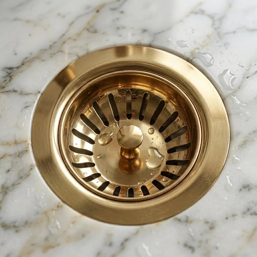 Brushed Gold Kitchen Sink Strainer, Luxury Brass Sink Drain Stopper, Modern Sink Filter Plug, Minimalist Kitchen Hardware Upgrade MaisonBrass