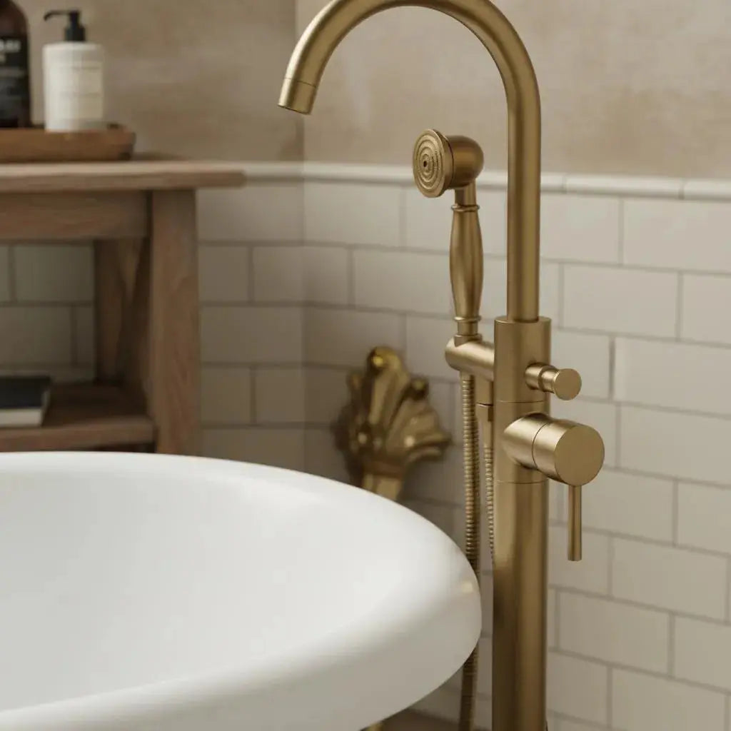 Mitigeur sur pied pour baignoire avec douchette - Laiton brossé antique MaisonBrass