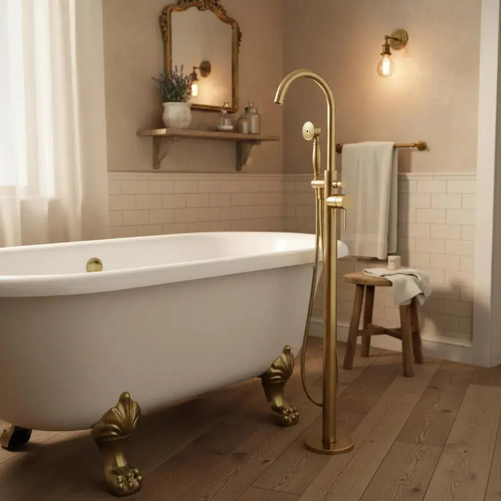 Mitigeur sur pied pour baignoire avec douchette - Laiton brossé antique MaisonBrass