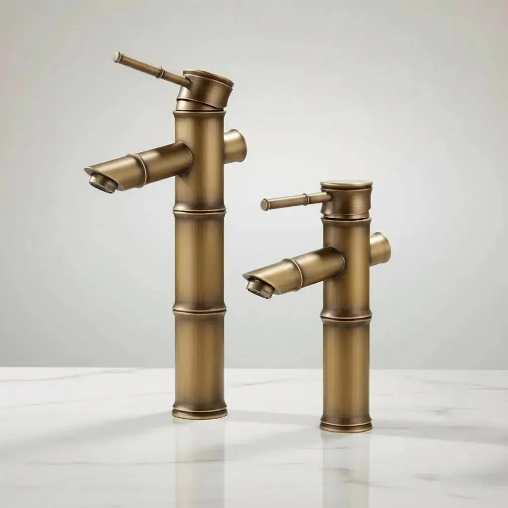 Mitigeur de lavabo design bambou en laiton brossé antique MaisonBrass