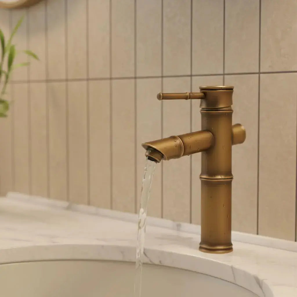 Mitigeur de lavabo design bambou en laiton brossé antique MaisonBrass
