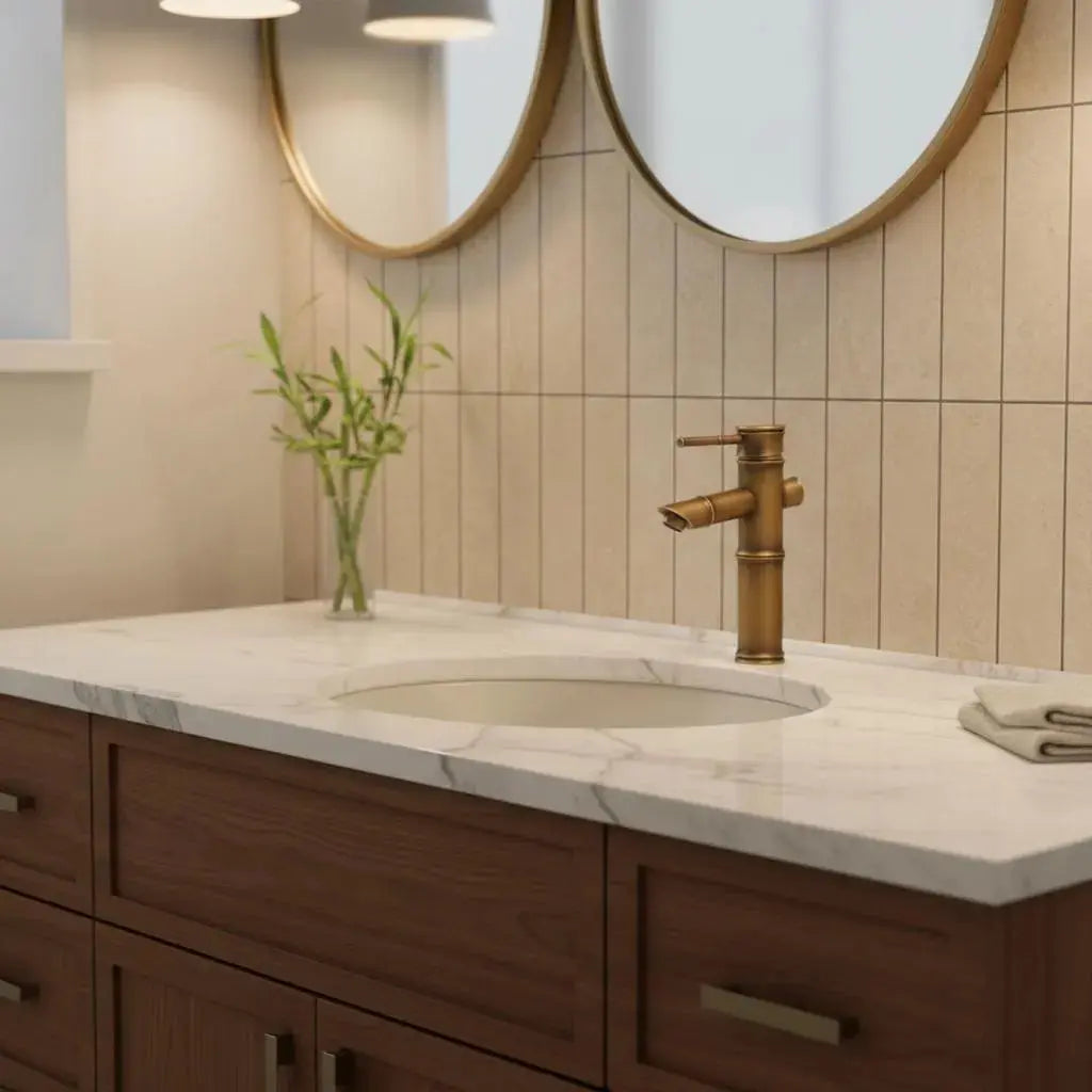 Mitigeur de lavabo design bambou en laiton brossé antique MaisonBrass