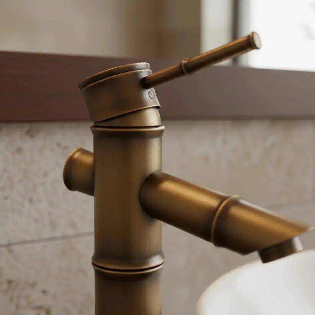 Mitigeur de lavabo design bambou en laiton brossé antique MaisonBrass