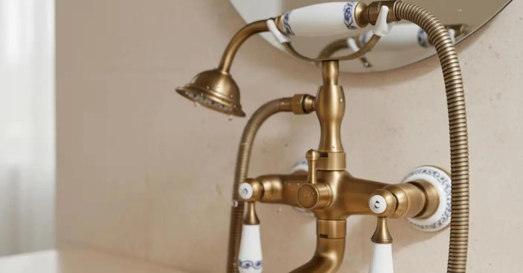 Mélangeur de baignoire rétro en laiton antique & poignées céramiques MaisonBrass