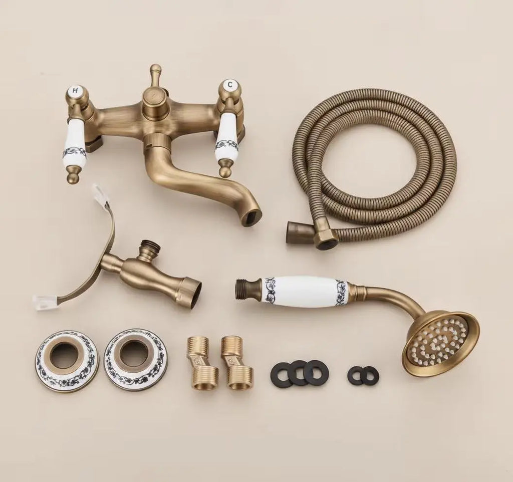Mélangeur de baignoire rétro en laiton antique & poignées céramiques MaisonBrass