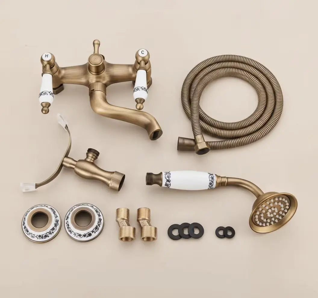 Mélangeur de baignoire rétro en laiton antique & poignées céramiques MaisonBrass
