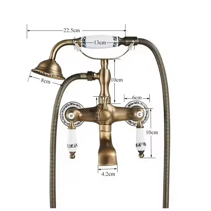 Mélangeur de baignoire rétro en laiton antique & poignées céramiques MaisonBrass