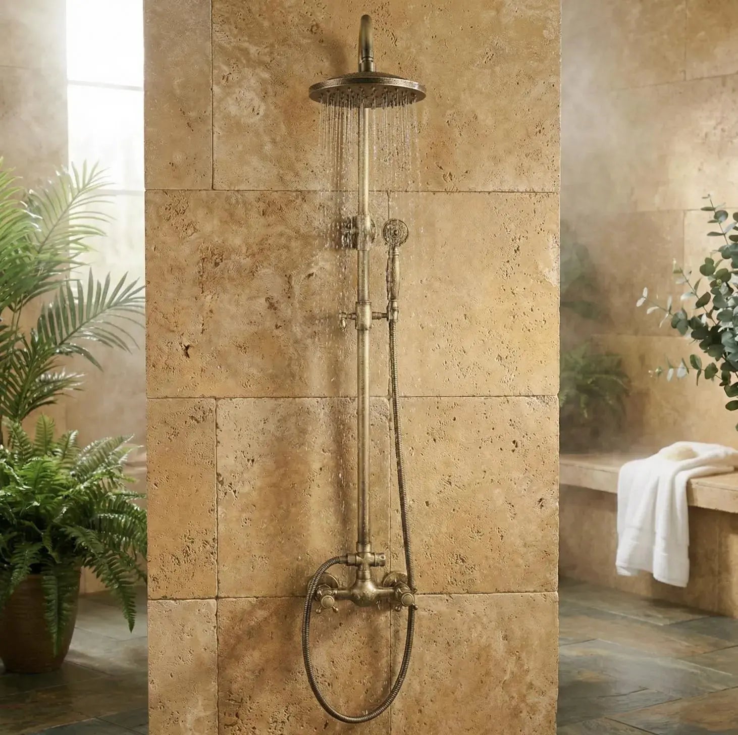 Arès — Colonne de douche en laiton massif brossé MaisonBrass