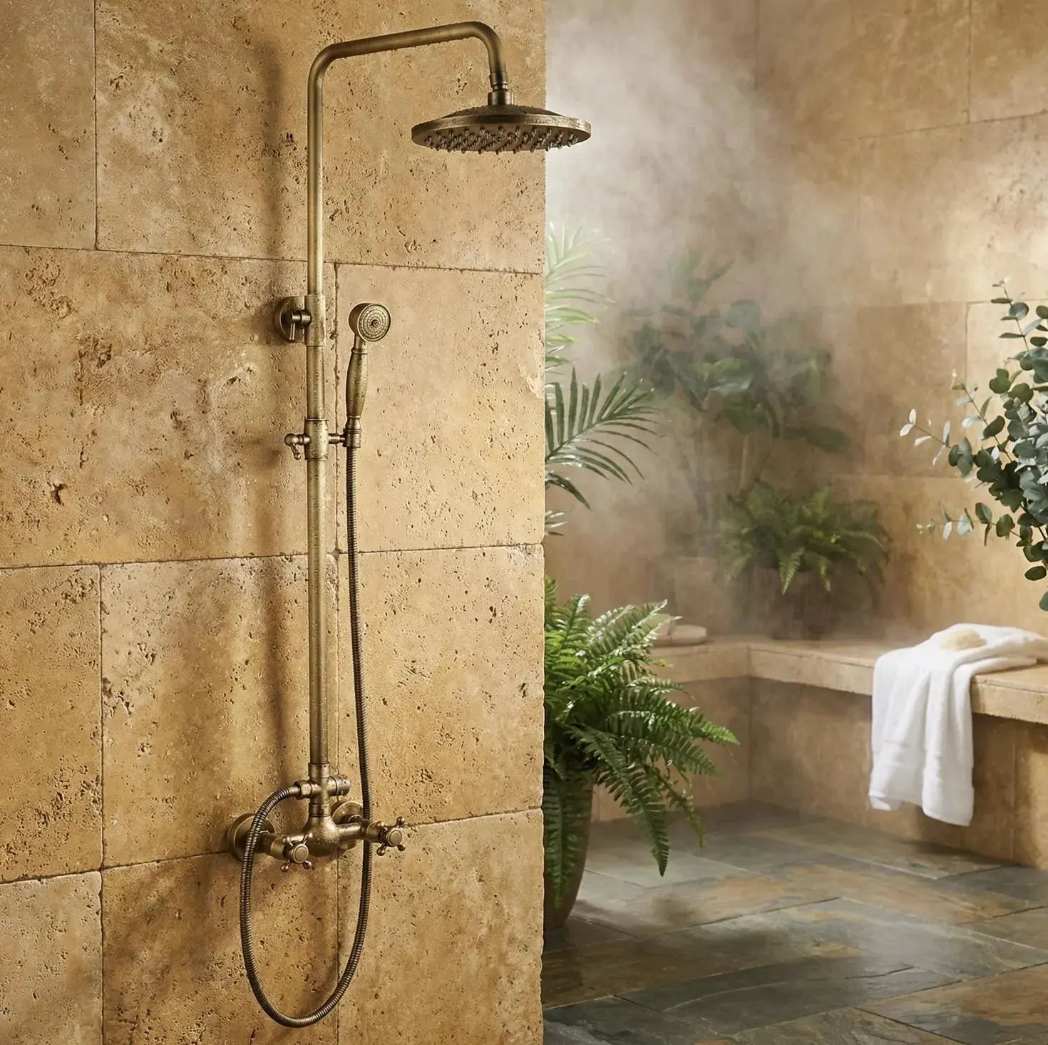 Arès — Colonne de douche en laiton massif brossé MaisonBrass