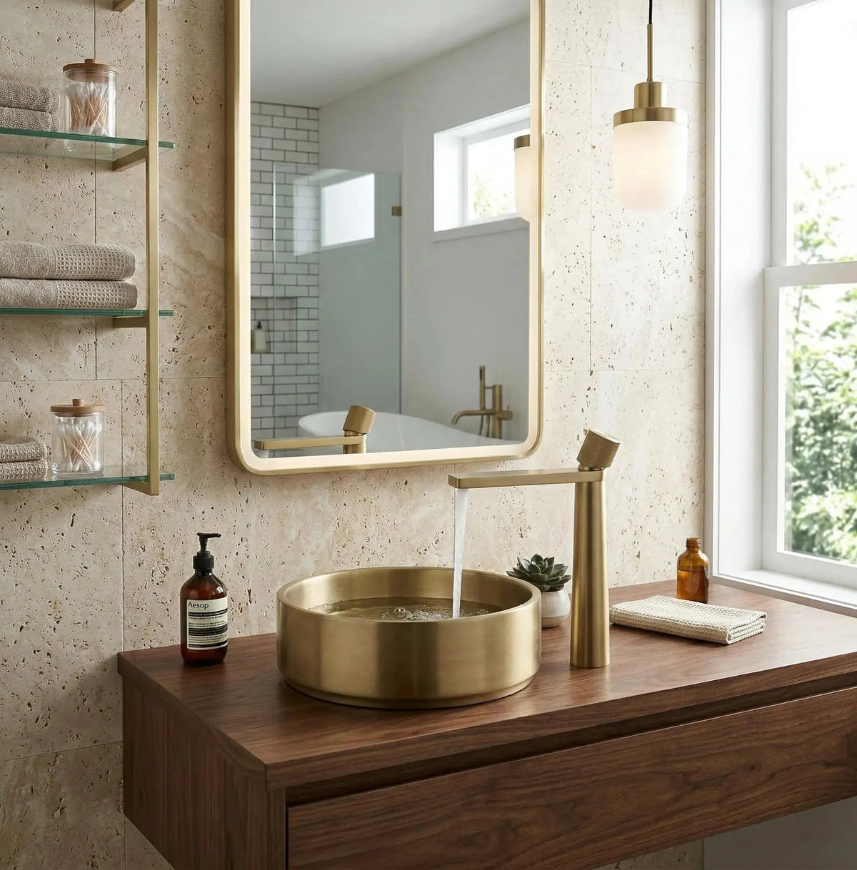 Mitigeur de lavabo - commande moletée - Laiton brossé MaisonBrass