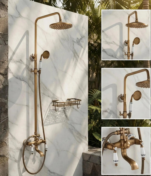 Pompéi — Colonne de douche en laiton massif brossé & poignées céramique MaisonBrass
