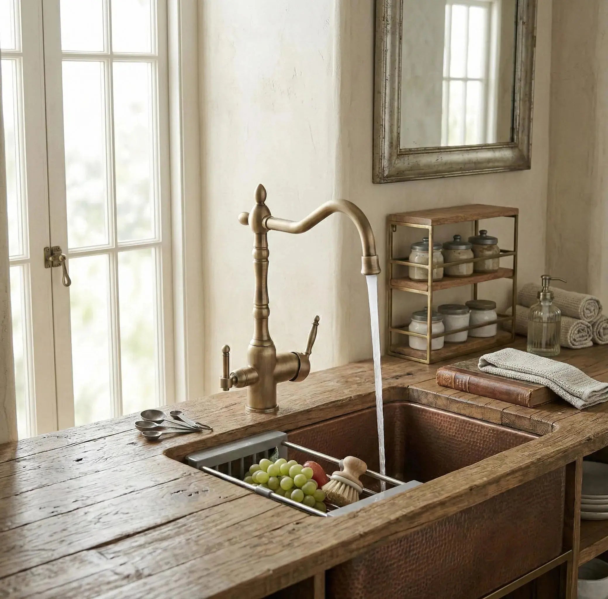 Mitigeur de cuisine victorien en laiton brossé antique MaisonBrass