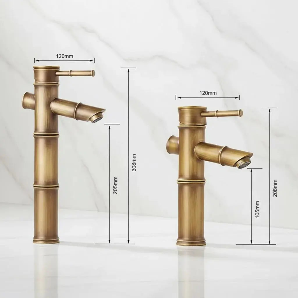 Mitigeur de lavabo design bambou en laiton brossé antique MaisonBrass