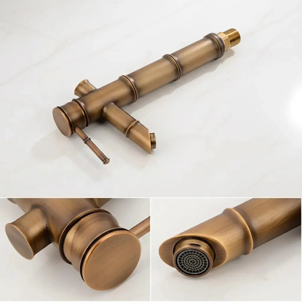 Mitigeur de lavabo design bambou en laiton brossé antique MaisonBrass