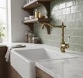 Mitigeur de cuisine en laiton antique & manette céramique blanche MaisonBrass