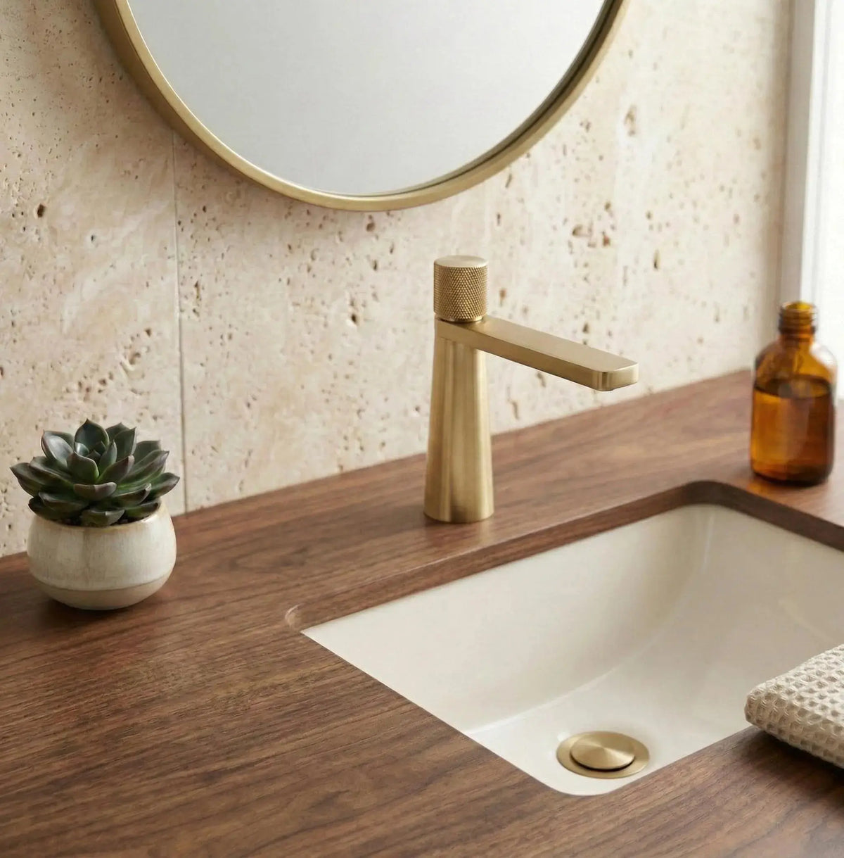 Mitigeur de lavabo - commande moletée - Laiton brossé MaisonBrass