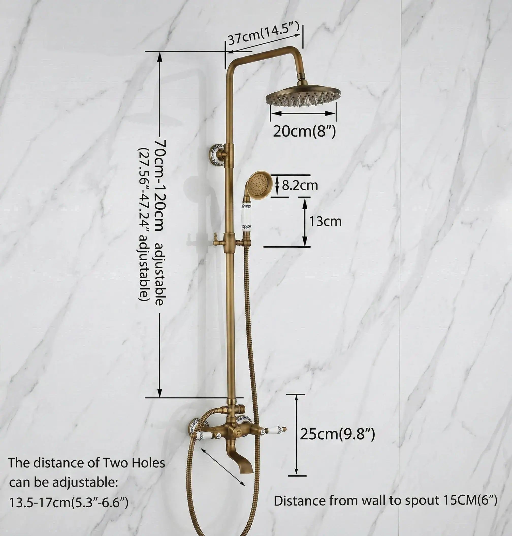 Pompéi — Colonne de douche en laiton massif brossé & poignées céramique MaisonBrass