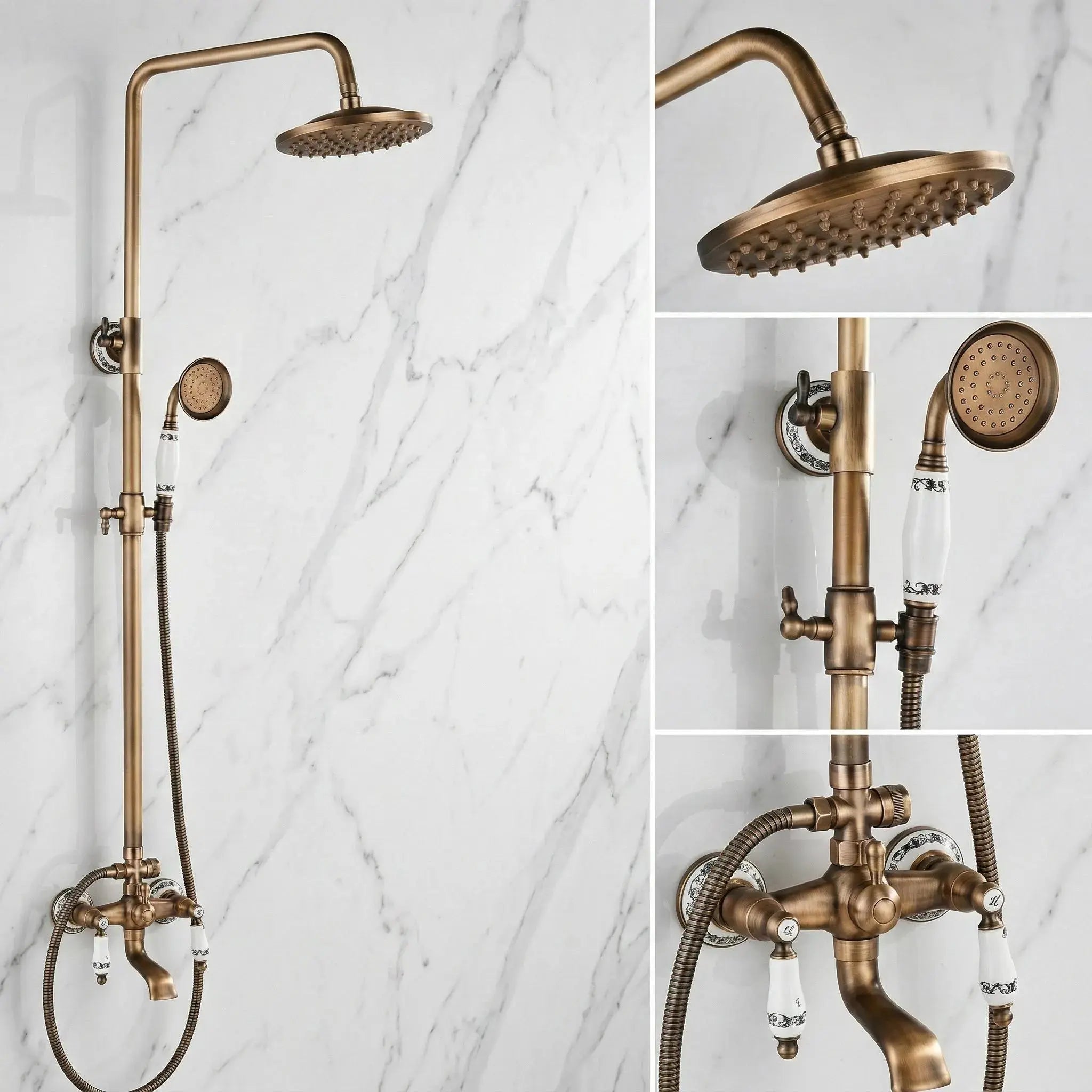 Pompéi — Colonne de douche en laiton massif brossé & poignées céramique MaisonBrass
