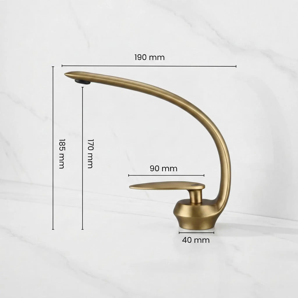 Robinet de lavabo en laiton brossé doré, bec arqué MaisonBrass