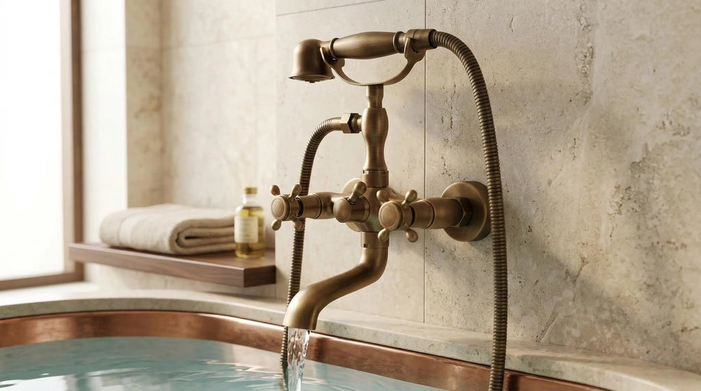 Mélangeur de baignoire en laiton brossé antique avec douchette MaisonBrass