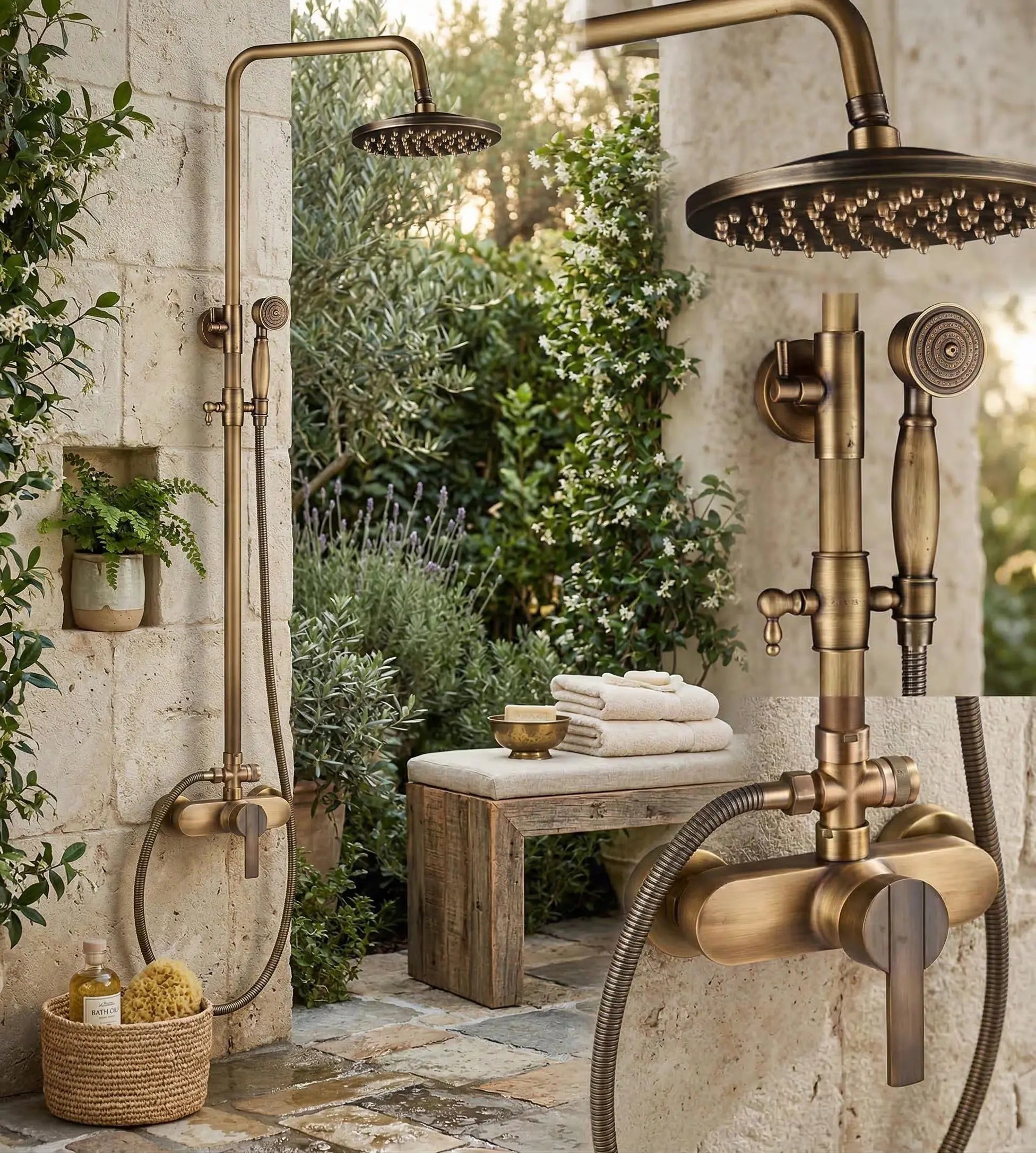 Apollon — Colonne de douche extérieure en laiton brossé massif MaisonBrass