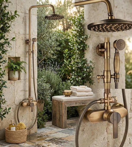 Apollon — Colonne de douche extérieure en laiton brossé massif MaisonBrass