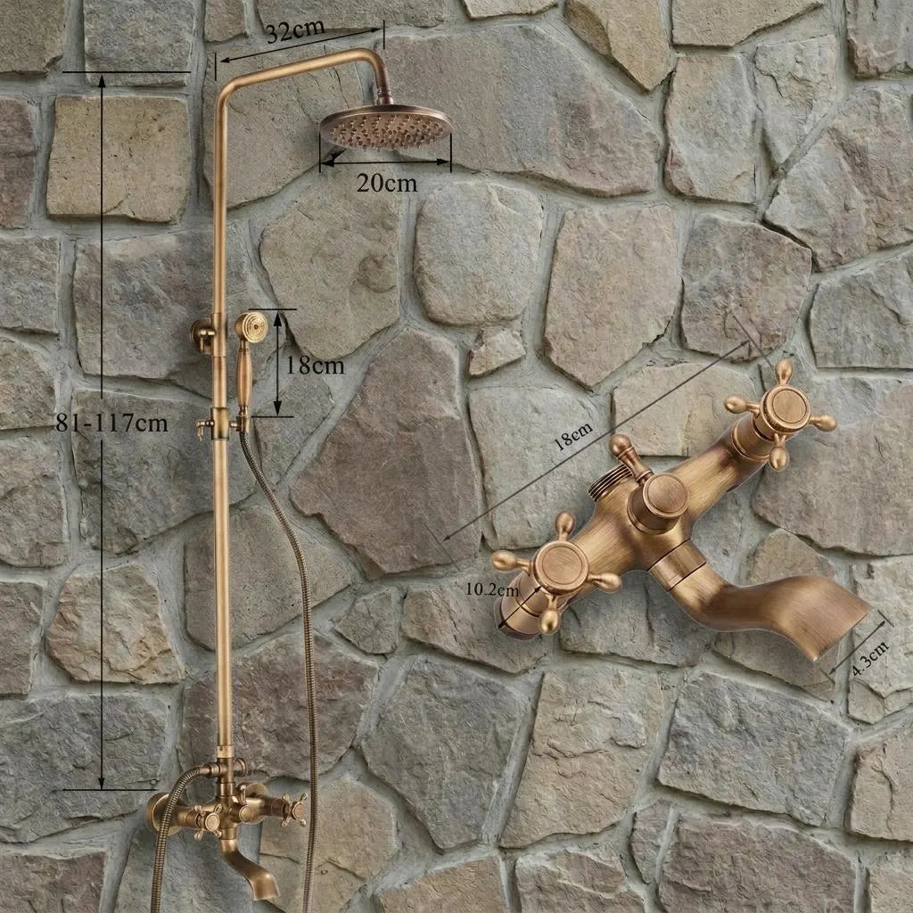 Poseidon — Colonne de douche thermostatique apparente en laiton brossé avec ciel de pluie et douchette MaisonBrass