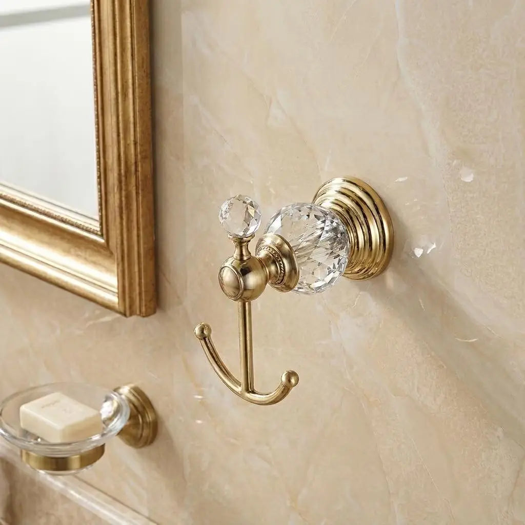 Crystal Gold Wall Hook – Luxury Bathroom Towel Hook – Brass Robe Hook – Crystal Coat Hook – Vintage Wall Hanger – Elegant Bathroom Decor MaisonBrass